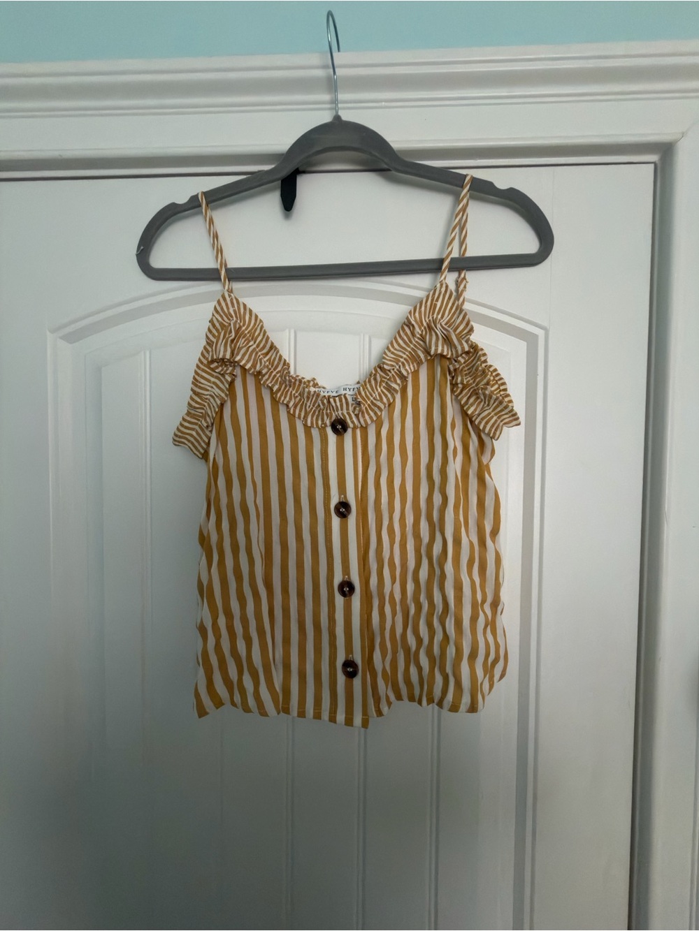 HYFVE Mustard and White Striped Ruffle Cami